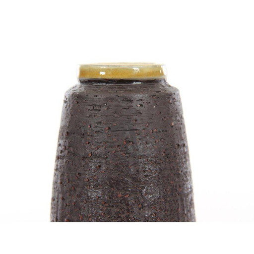 Vase scandinave vintage en céramique brune avec col jaune par Gunnar Nylund pour Nymølle, 1960