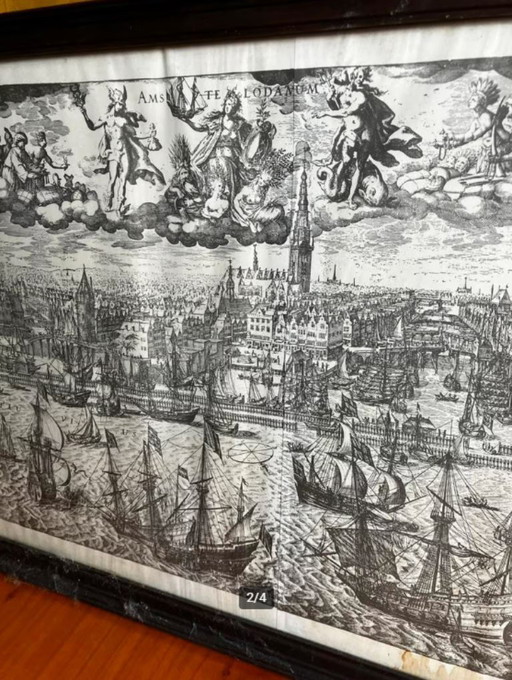 Grabado antiguo de Ámsterdam – Johannes Rem – marco de madera