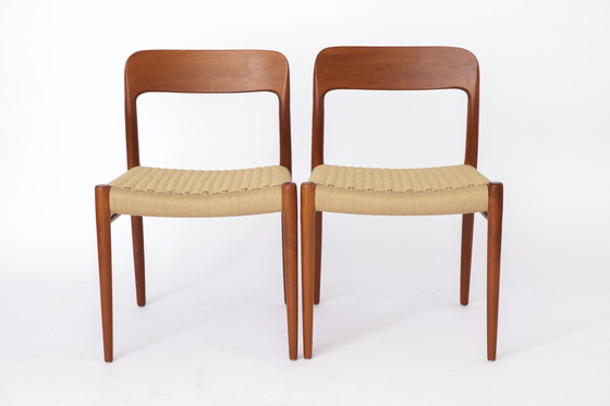 Image 1 of Ensemble de 6 chaises de salle à manger Niels Otto Moller modèle 75, années 1950 - Teck restauré et tissage renouvelé