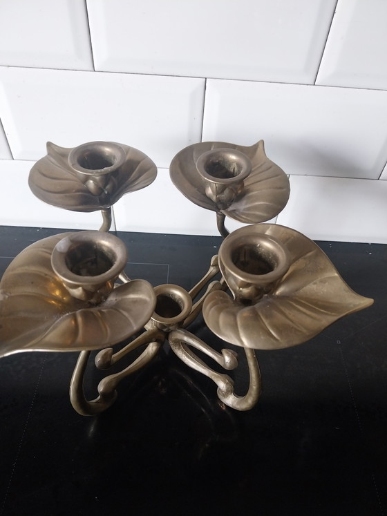 1 x Art Deco brass 5-point candle holder 1970s (photo 2 of 8)