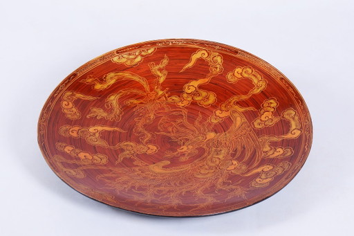Piatto Asiatico Originale, Legno Laccato, Ottime Condizioni, Cina, Anni '20