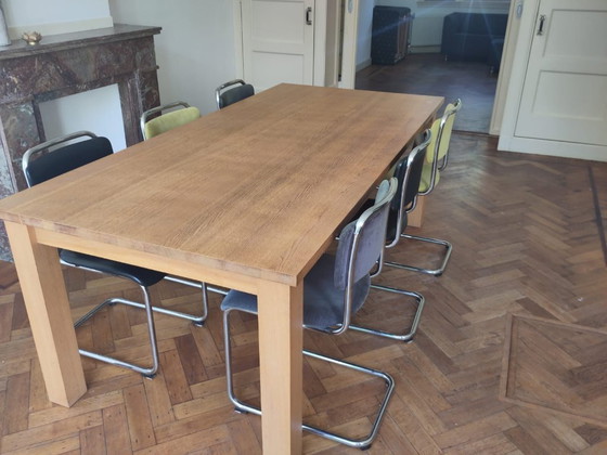 Image 1 of Set van 6 Dutch Originals Gispen Buisframe Eetkamerstoelen (zwart, groen, grijs/blauw)