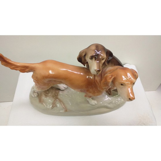 Image 1 of Vintage porcelain sculpture of dogs, Czechoslovakia 1960s