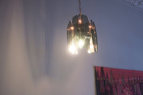 Image 1 of Lámpara colgante italiana de mediados de siglo con 9 cristales facetados