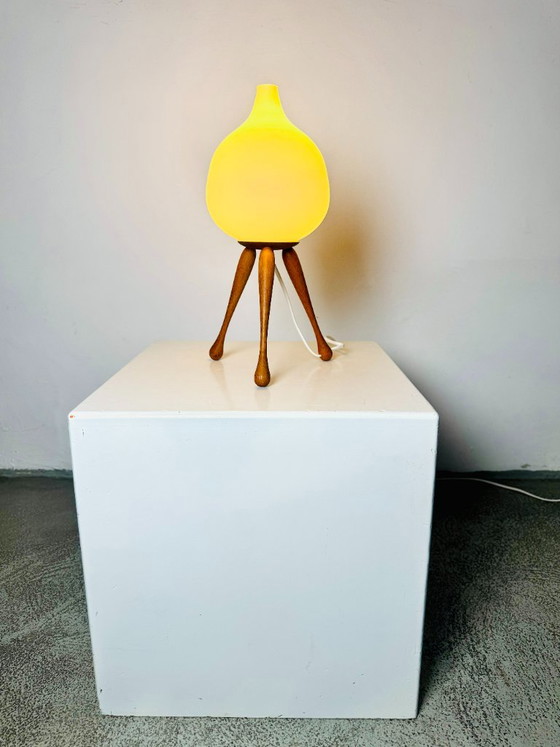 Model 105 Wooden Tripod Table Lamp by Uno & Östen Kristiansson for Luxus, Sweden 1950s – Glass (photo 3 of 7)