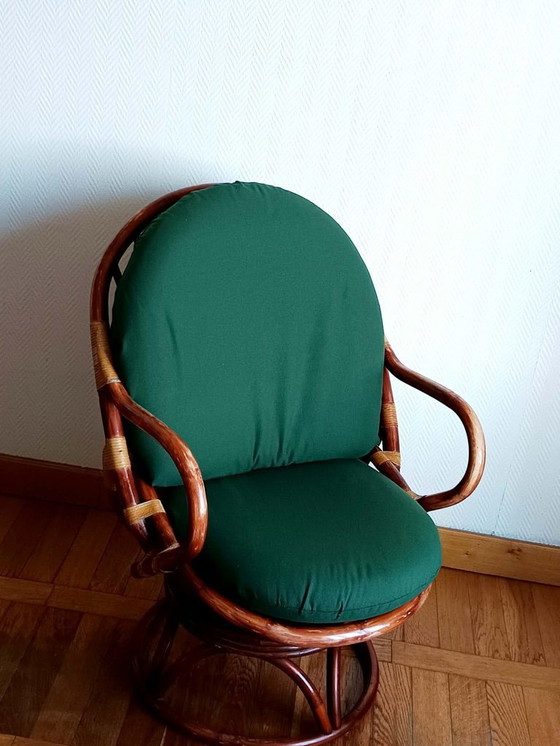 Image 1 of 2x swivel rattan armchairs 1970