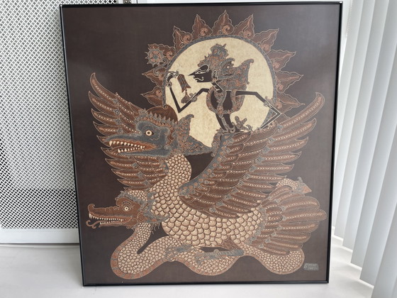 Image 1 of Batik painting Syono Yogija-Garuda and Wayang Figure