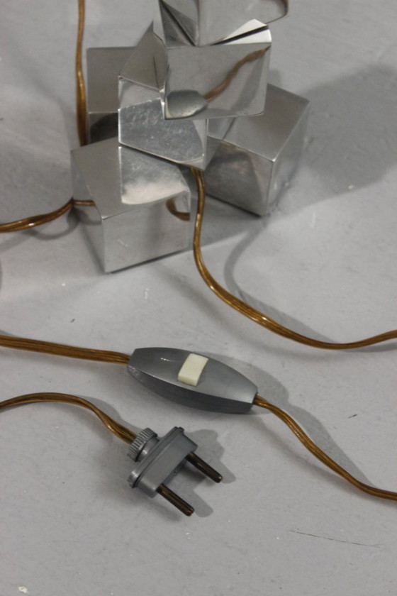 Image 1 of Pied de lampe moderniste modulable cubes acier chromé style Adnet Art Déco 1930s