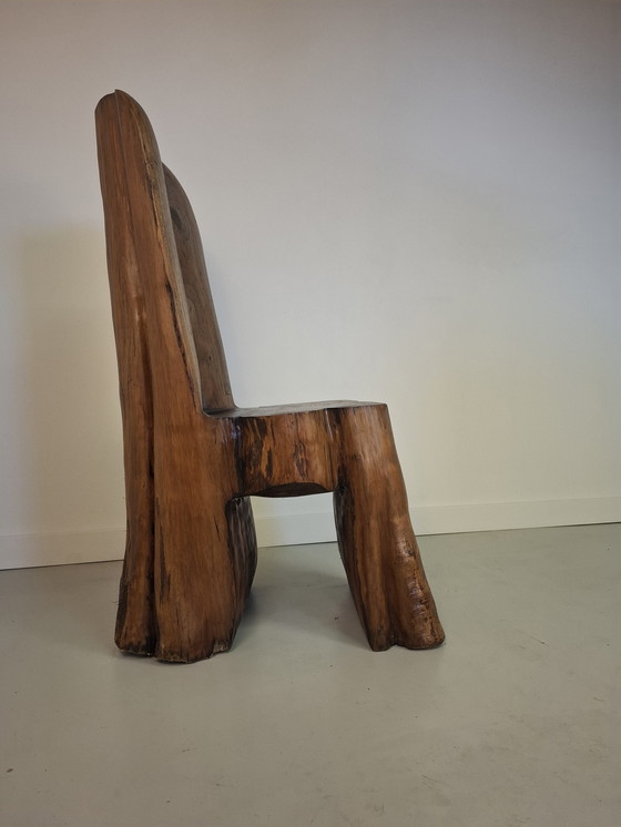 Image 1 of Vintage brutalistische wabi-sabi stoel eikenhouten stoel handgemaakt