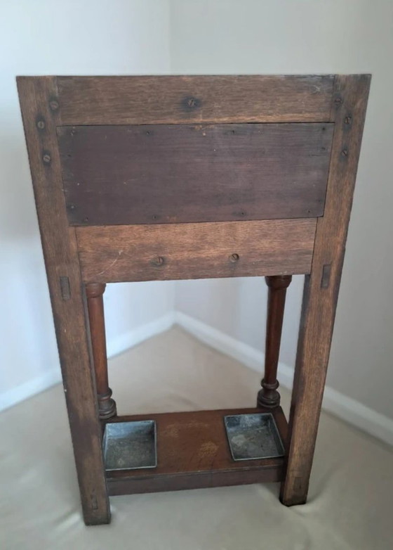 Image 1 of Unique Antique Victorian Oak Hall Stand - Umbrella & Stick Stand with original Floral Tiles