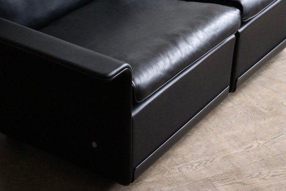 Image 1 of Dieter Rams Modell 620 Zweisitzer-Sofa aus schwarzem Leder für Vitsoe, 1980er Jahre