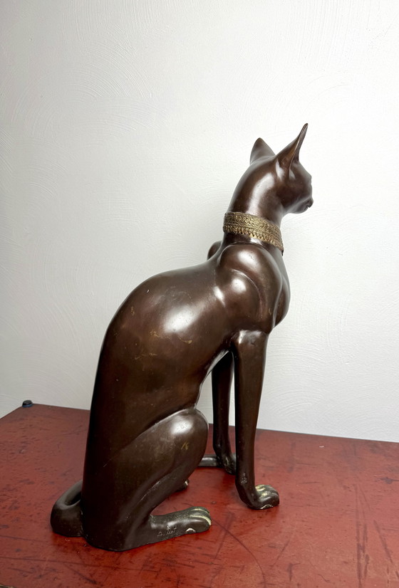 Image 1 of A. Tiot, Lifesize Bronze Egyptian Cat Sculpture, 62 cm, France, 1970s