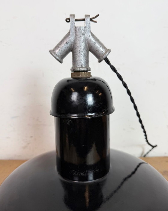 Image 1 of Black Enamel Industrial Pendant Lamp from AEG, 1930s