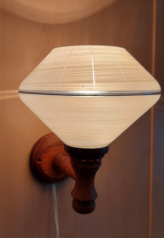 Vintage wooden wall light with milk glass shade (photo 2 of 6)