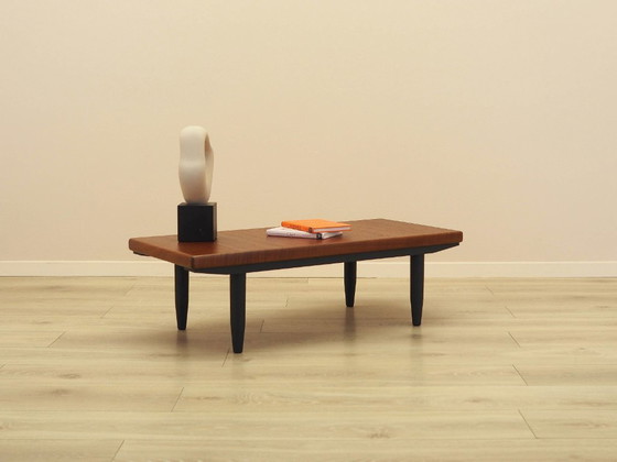 Danish Teak Veneer Coffee Table With Black Legs, 1970s – Wood (photo 4 of 9)