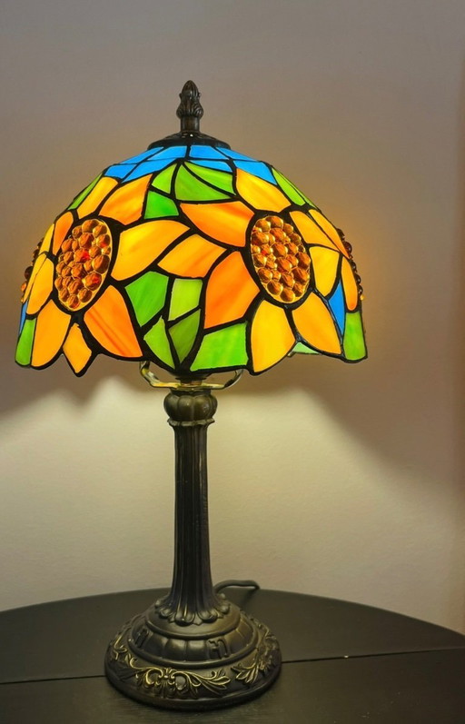 Set of 2 sunflower stained glass table lamps