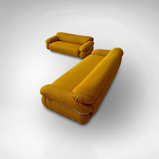 Sesann Yellow Bouclé Sofa by Gianfranco Frattini for Cassina, Set of 2