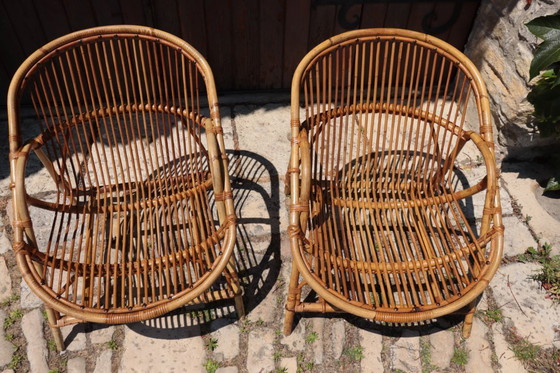 Image 1 of Paar rotan fauteuils van Audoux Minet 1950