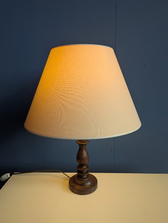 Image 1 of Vintage wooden table lamp / soft pink shade