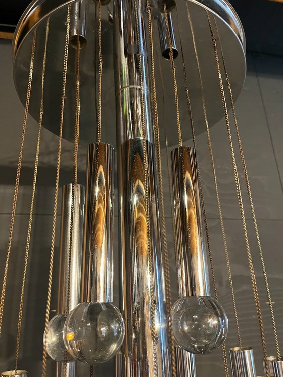 Image 1 of Sciolari Kronleuchter aus der Mitte des 20. Jahrhunderts, aus Chrom und Glas