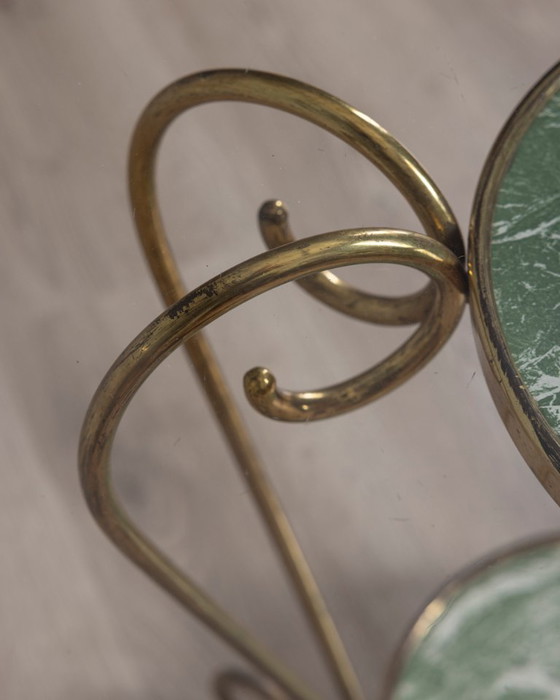 Vintage 1950s Italian-designed gold-plated brass and glass coffee table, Side tables, Green (photo 8 of 12)