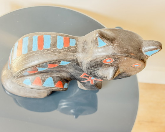 Image 1 of Folk Art Ceramic Cat Sculpture – Handcrafted & Painted