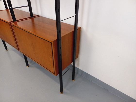 Image 1 of Bibliothèque étagère italienne double modulable vintage en teck et métal des années 60