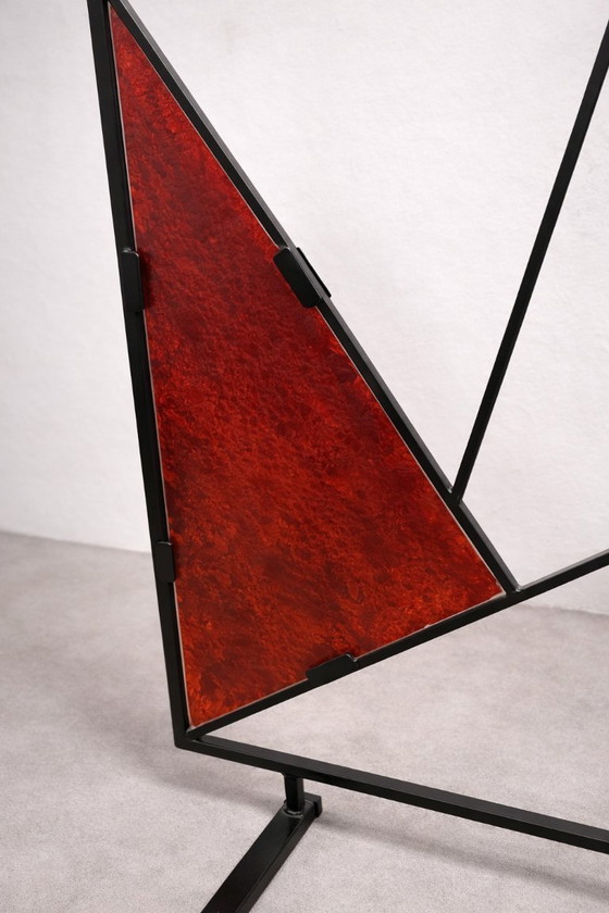 Image 1 of Mid-Century Modern Geometric Room Divider with Textured Colored Glass, 1970s–1980s
