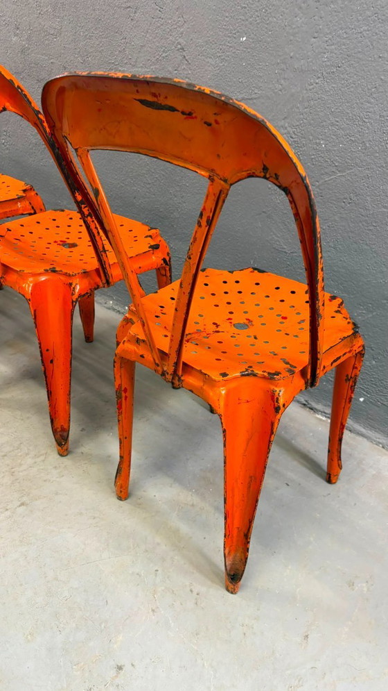 Image 1 of Set van vier industriële metalen eetkamerstoelen van Joseph Mathieu, gelakt staal, jaren 1920, Frankrijk