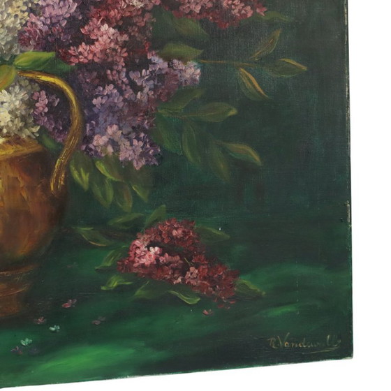 Large Colorful Floral Still Life with Lilacs Painting 90x70cm – Paintings & Drawings, Canvas, Vintage (photo 9 of 15)
