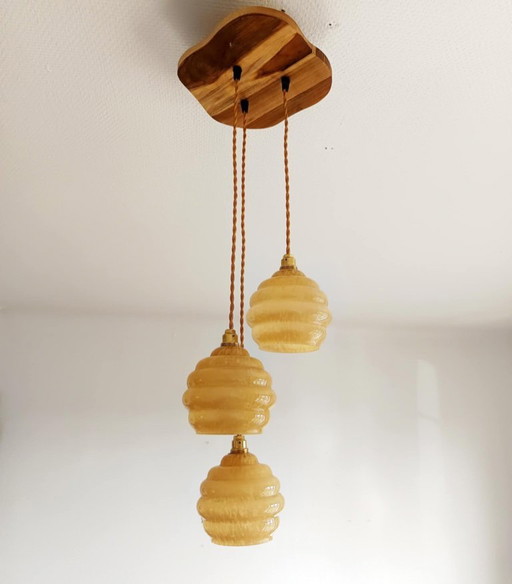 Clichy Art Deco Globus-Trio-Hängeleuchte