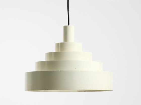 Image 1 of Zware, massief metalen hanglamp met lamellen uit de jaren 60 uit het ruimtetijdperk