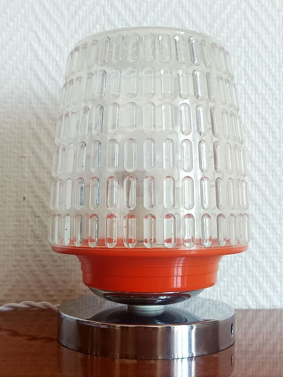 Image 1 of Space Age Orange and Chrome Table Lamp 1970