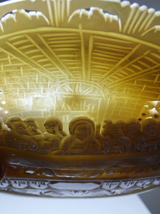 Image 1 of Placa votiva tallada en nácar, "La Última Cena", artesanía antigua de Belén.