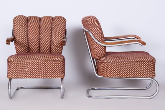 Set van twee originele Bauhaus-fauteuils, van O. Zoufalý, chroom, Tsjechië, jaren 1930 – Metal, Textile (photo 10 of 10)