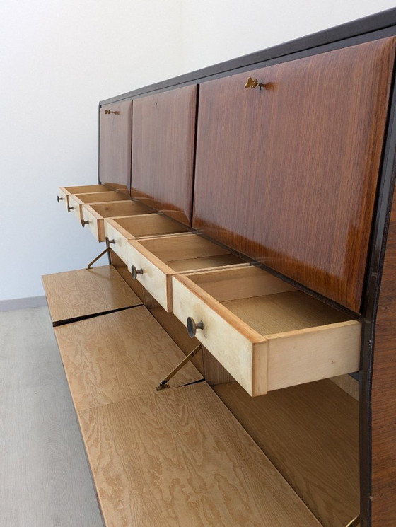 Image 1 of Buffet - Cristal, laiton, palissandre, parchemin - années 1950