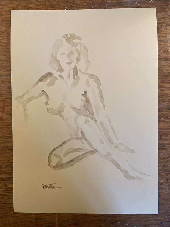 Image 1 of Ritratto femminile dipinto ad acquerello color seppia "Look"