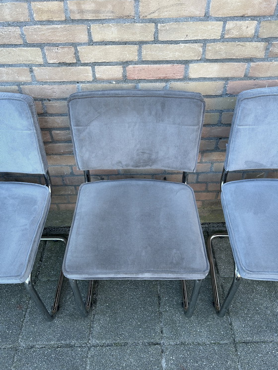 Image 1 of 4 Pure Ridge Ribbed Fabric Chairs with Chrome Tubular Frame