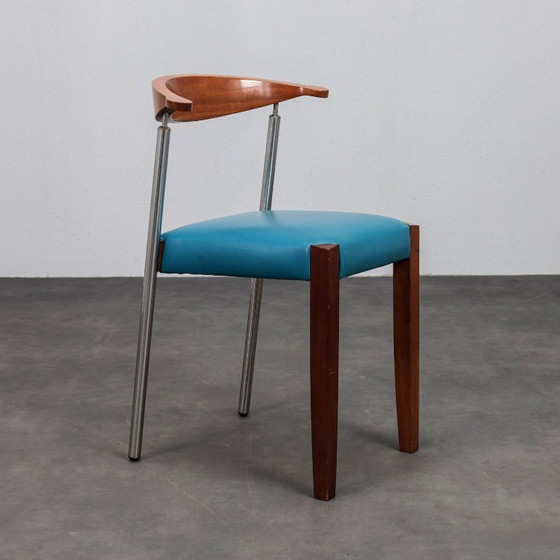 Image 1 of Set of 4 Postmodern Leather Dining Chairs, Italy, 1990s