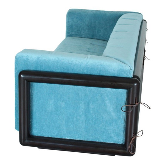 Image 1 of Cornaro two-seater sofa in iroko wood and blue velvet by Carlo Scarpa for Studio Simon, Italy, 1974