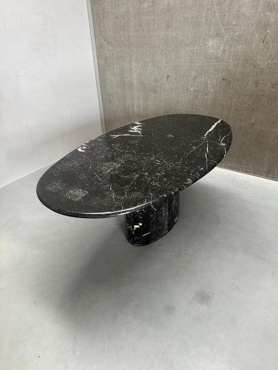 Image 1 of Vintage Nero Marquina Oval Marble Dining Table