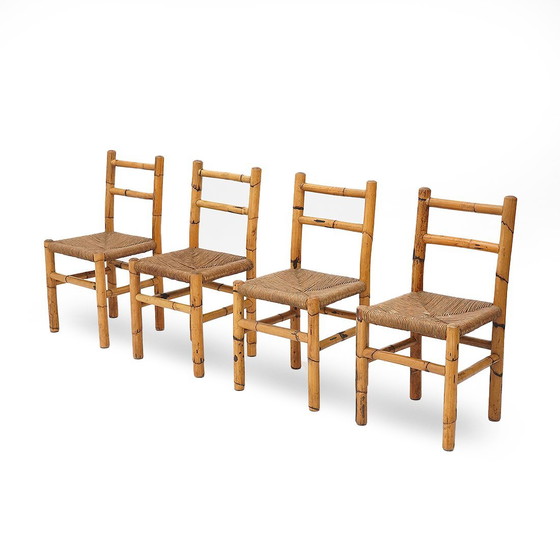 Image 1 of 4 sillas de ratán y paja tejida, años 60