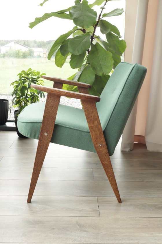 Vintage Lounge Chair Green Team Wool Oak Wood – Armchairs (photo 5 of 12)