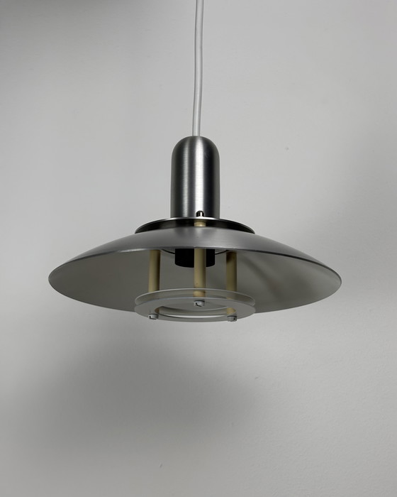 Image 1 of Vintage Pendant Lamp, Luna by Jeka, Denmark, 1980s, Metal Lamp, Mid Century, Space Age, UFO Design, 1980s, Scandinavian, Sputnik