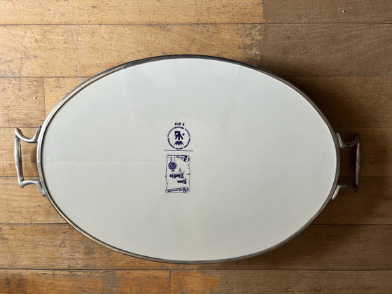 Image 1 of Porselein dienblad in delfts blauw 12 ambachten jaren 60-70