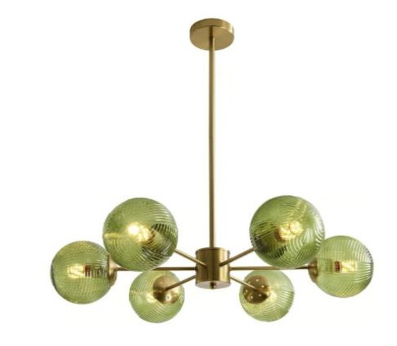 Image 1 of NOUVEAU Lustre Anthropologie style milieu du siècle, doré et vert