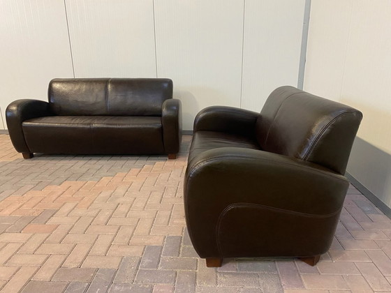 Image 1 of Divano in vera pelle marrone 3 + 2,5 posti