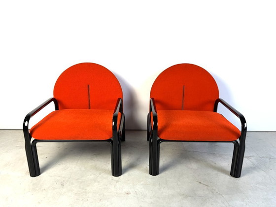 Armchairs with orange upholstery, Knoll, Metal, Textile, Postmodern (photo 12 of 12)