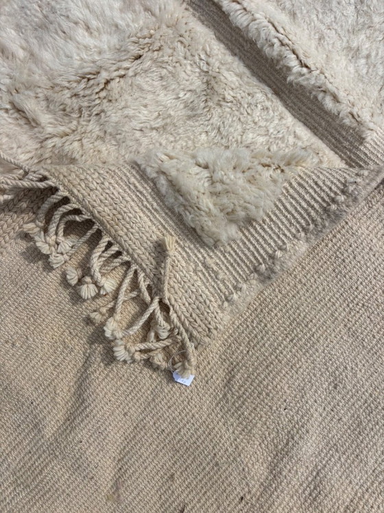 Image 1 of  Moroccan Rug Beni Ouarain Rug Made to Order Handmade Wool Rug Ivory White Shaggy Berber Rug Minimalist Boho Living Room Rug