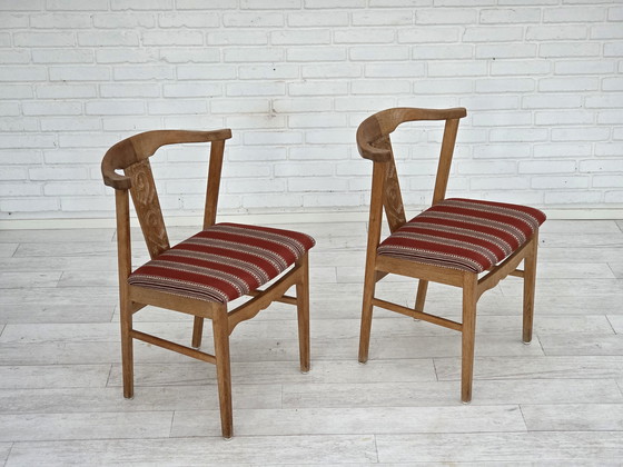Image 1 of 1960s Pair of Danish Dining Chairs, Solid Oak Wood, Furniture Wool